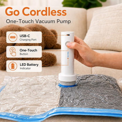12 Pack Vacuum Bags for Travel with Rechargeable Air Pump, Carry-On Compression Bags for Luggage and Suitcase, Space Saver Storage for Clothing and Travel Organization