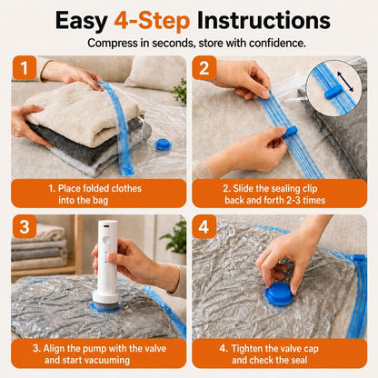 12 Pack Vacuum Bags for Travel with Rechargeable Air Pump, Carry-On Compression Bags for Luggage and Suitcase, Space Saver Storage for Clothing and Travel Organization