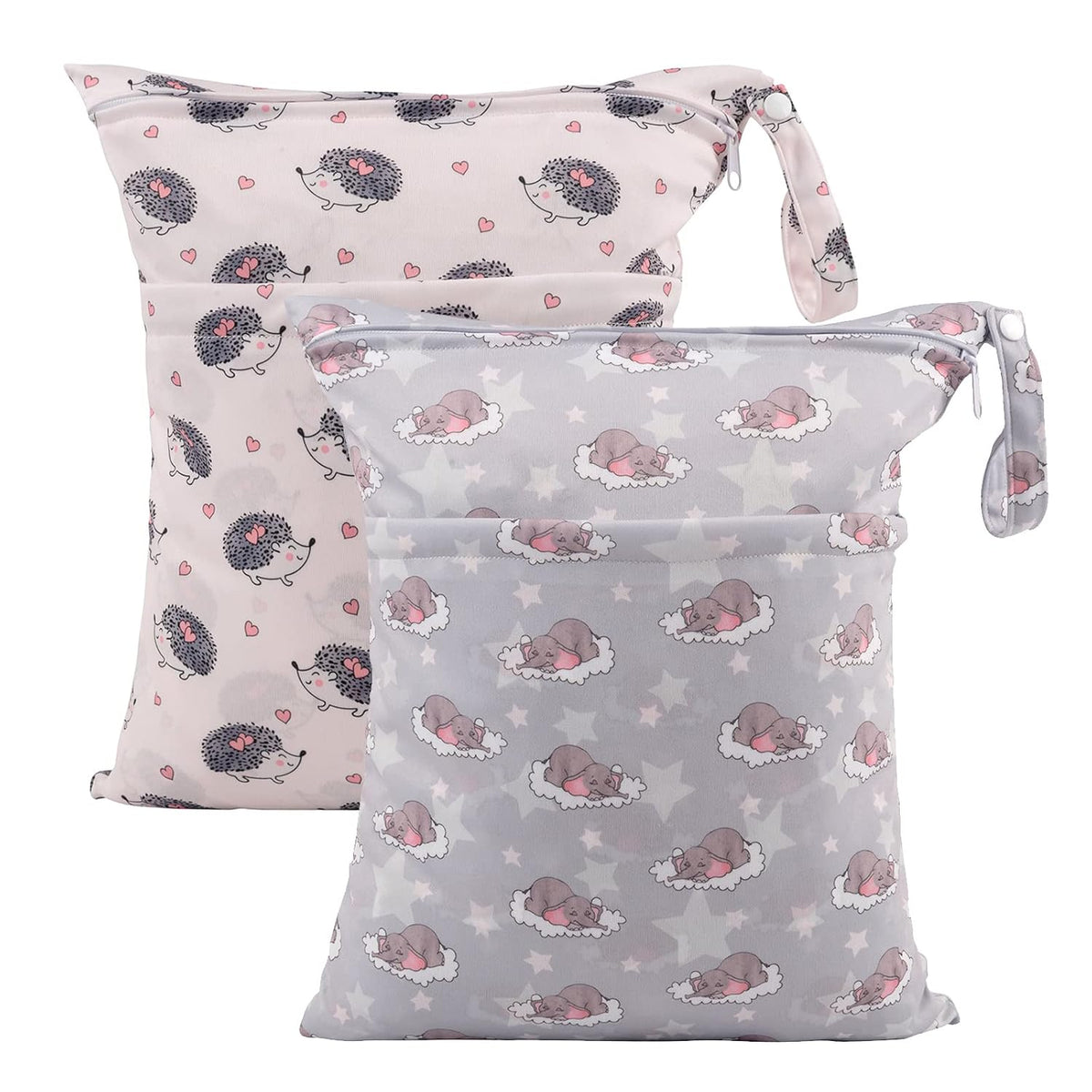 ALVA 2pcs Cloth Diaper Wet Dry Bags Waterproof Reusable with Two Zippered Pockets Travel Beach Pool Daycare Soiled Baby Items Yoga Gym Bag for Swimsuits or Wet Clothes LX-AMD0912 - Colors B
