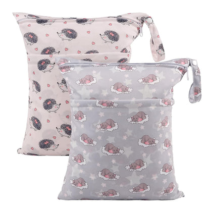ALVA 2pcs Cloth Diaper Wet Dry Bags Waterproof Reusable with Two Zippered Pockets Travel Beach Pool Daycare Soiled Baby Items Yoga Gym Bag for Swimsuits or Wet Clothes LX-AMD0912 - Colors B