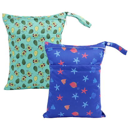 ALVA 2pcs Cloth Diaper Wet Dry Bags Waterproof Reusable with Two Zippered Pockets Travel Beach Pool Daycare Soiled Baby Items Yoga Gym Bag for Swimsuits or Wet Clothes LX-AMD0912 - Colors B