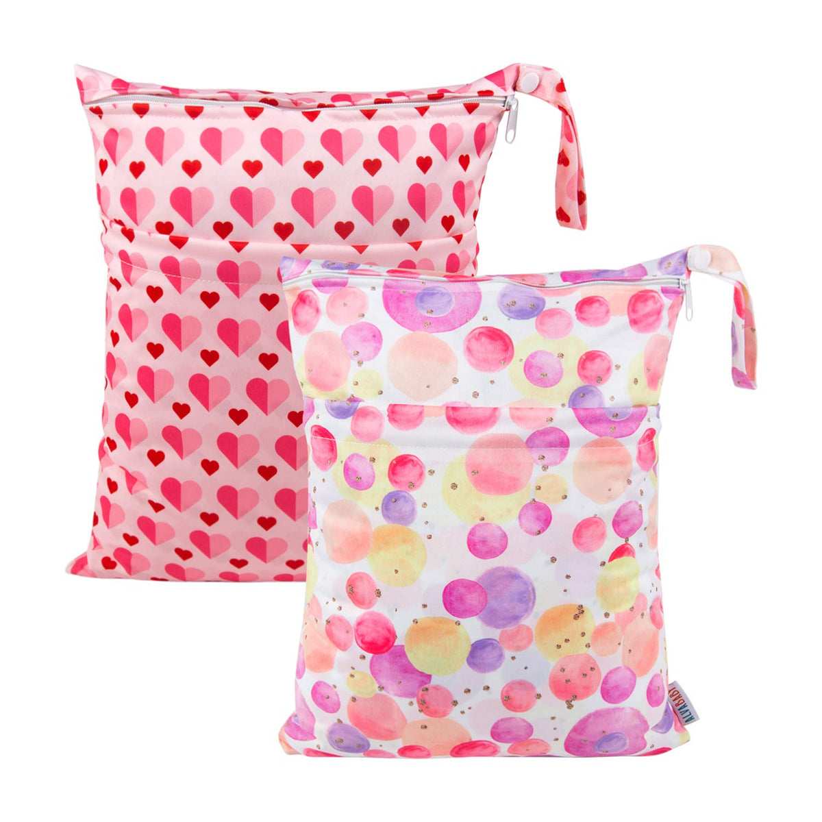 ALVA 2pcs Cloth Diaper Wet Dry Bags Waterproof Reusable with Two Zippered Pockets Travel Beach Pool Daycare Soiled Baby Items Yoga Gym Bag for Swimsuits or Wet Clothes LX-AMD0912 - Colors B