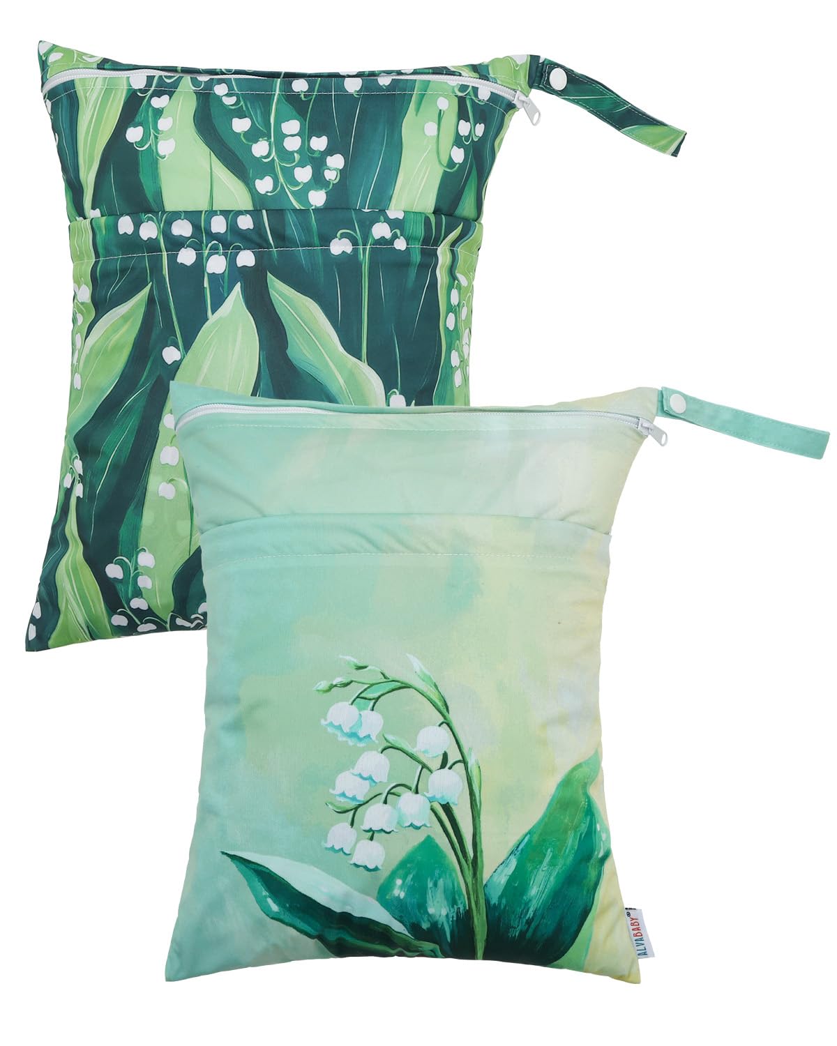 ALVA 2pcs Cloth Diaper Wet Dry Bags Waterproof Reusable with Two Zippered Pockets Travel Beach Pool Daycare Soiled Baby Items Yoga Gym Bag for Swimsuits or Wet Clothes LX-AMD0912 - Colors B