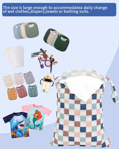 ALVA 2pcs Cloth Diaper Wet Dry Bags Waterproof Reusable with Two Zippered Pockets Travel Beach Pool Daycare Soiled Baby Items Yoga Gym Bag for Swimsuits or Wet Clothes LX-AMD0912 - Colors B