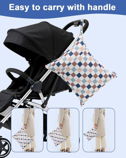ALVA 2pcs Cloth Diaper Wet Dry Bags Waterproof Reusable with Two Zippered Pockets Travel Beach Pool Daycare Soiled Baby Items Yoga Gym Bag for Swimsuits or Wet Clothes LX-AMD0912 - Colors B