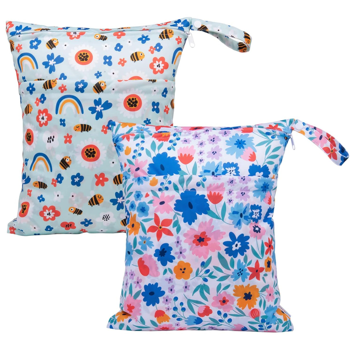 ALVA 2pcs Cloth Diaper Wet Dry Bags Waterproof Reusable with Two Zippered Pockets Travel Beach Pool Daycare Soiled Baby Items Yoga Gym Bag for Swimsuits or Wet Clothes LX-AMD0912 - Colors B