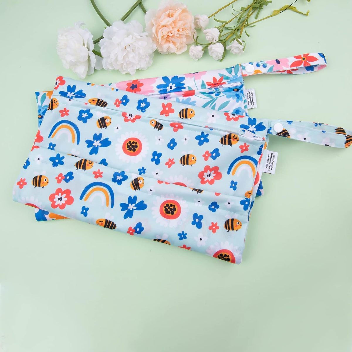 ALVA 2pcs Cloth Diaper Wet Dry Bags Waterproof Reusable with Two Zippered Pockets Travel Beach Pool Daycare Soiled Baby Items Yoga Gym Bag for Swimsuits or Wet Clothes LX-AMD0912 - Colors B