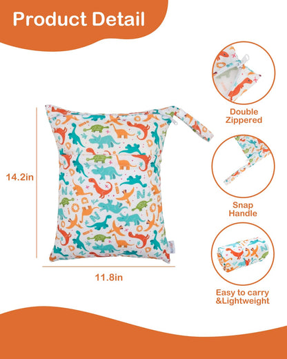 ALVA 2pcs Cloth Diaper Wet Dry Bags Waterproof Reusable with Two Zippered Pockets Travel Beach Pool Daycare Soiled Baby Items Yoga Gym Bag for Swimsuits or Wet Clothes LX-AMD0912 - Colors B