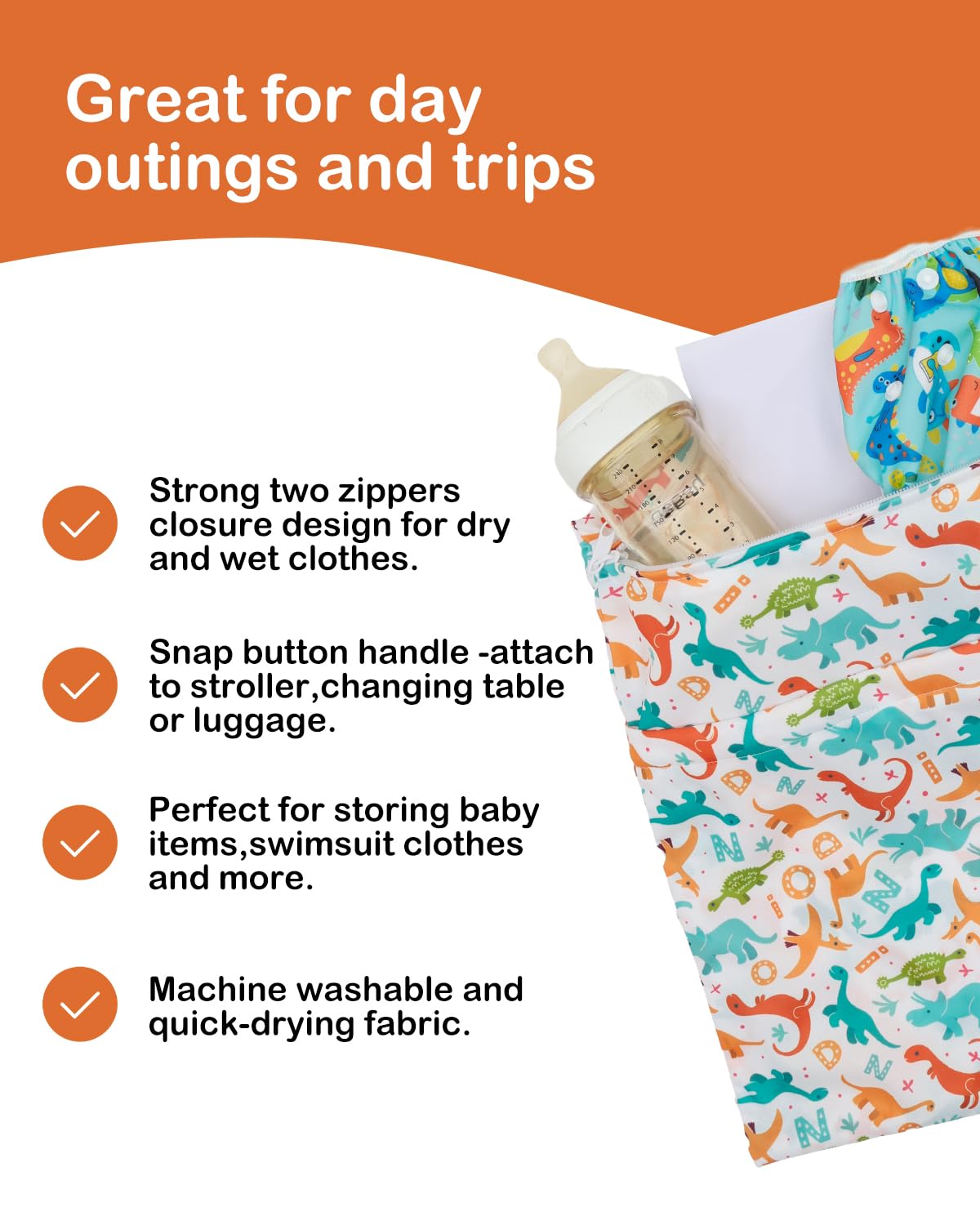 ALVA 2pcs Cloth Diaper Wet Dry Bags Waterproof Reusable with Two Zippered Pockets Travel Beach Pool Daycare Soiled Baby Items Yoga Gym Bag for Swimsuits or Wet Clothes LX-AMD0912 - Colors B