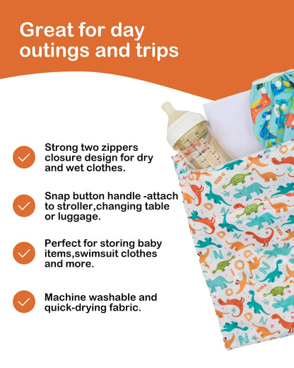 ALVA 2pcs Cloth Diaper Wet Dry Bags Waterproof Reusable with Two Zippered Pockets Travel Beach Pool Daycare Soiled Baby Items Yoga Gym Bag for Swimsuits or Wet Clothes LX-AMD0912 - Colors B