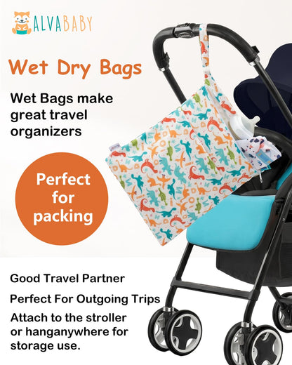 ALVA 2pcs Cloth Diaper Wet Dry Bags Waterproof Reusable with Two Zippered Pockets Travel Beach Pool Daycare Soiled Baby Items Yoga Gym Bag for Swimsuits or Wet Clothes LX-AMD0912 - Colors B