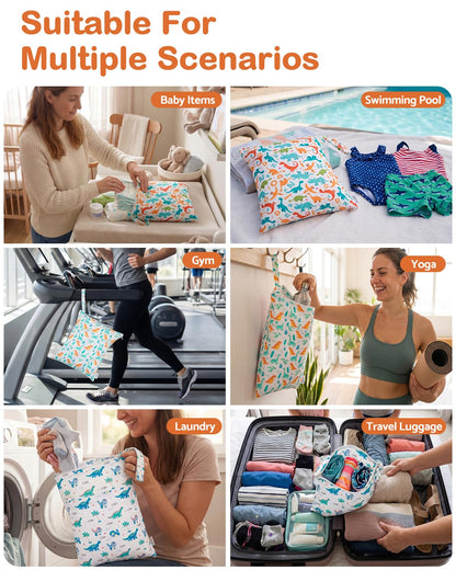 ALVA 2pcs Cloth Diaper Wet Dry Bags Waterproof Reusable with Two Zippered Pockets Travel Beach Pool Daycare Soiled Baby Items Yoga Gym Bag for Swimsuits or Wet Clothes LX-AMD0912 - Colors B