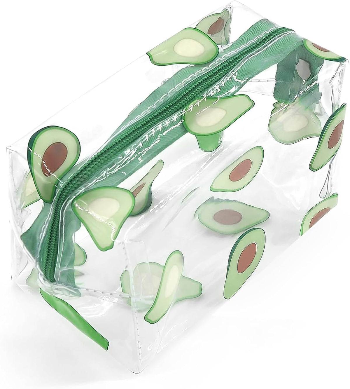 Clear Makeup Bag, Small Clear Toiletry Bag for Travel, Cosmetic Makeup Organizer Bags with Zipper, Plastic PVC Pouch Transparent Zip for Purse Reusable TSA Approved Quart Size (Avocado)