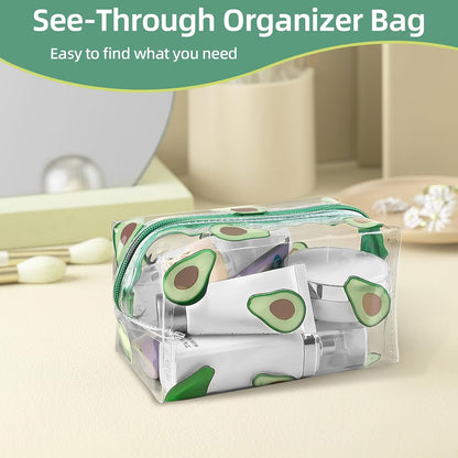 Clear Makeup Bag, Small Clear Toiletry Bag for Travel, Cosmetic Makeup Organizer Bags with Zipper, Plastic PVC Pouch Transparent Zip for Purse Reusable TSA Approved Quart Size (Avocado)