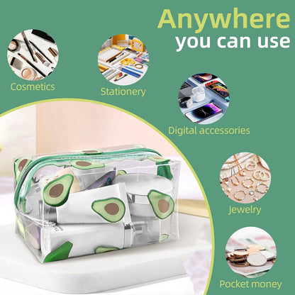 Clear Makeup Bag, Small Clear Toiletry Bag for Travel, Cosmetic Makeup Organizer Bags with Zipper, Plastic PVC Pouch Transparent Zip for Purse Reusable TSA Approved Quart Size (Avocado)