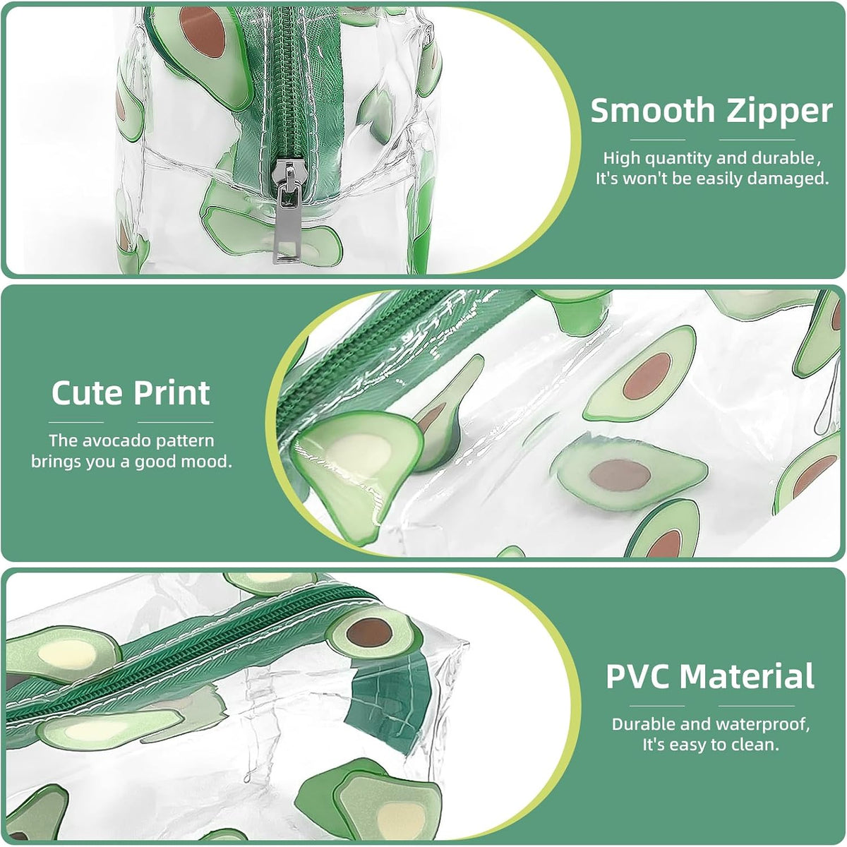 Clear Makeup Bag, Small Clear Toiletry Bag for Travel, Cosmetic Makeup Organizer Bags with Zipper, Plastic PVC Pouch Transparent Zip for Purse Reusable TSA Approved Quart Size (Avocado)