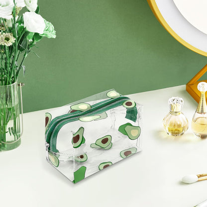 Clear Makeup Bag, Small Clear Toiletry Bag for Travel, Cosmetic Makeup Organizer Bags with Zipper, Plastic PVC Pouch Transparent Zip for Purse Reusable TSA Approved Quart Size (Avocado)