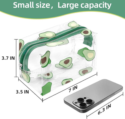 Clear Makeup Bag, Small Clear Toiletry Bag for Travel, Cosmetic Makeup Organizer Bags with Zipper, Plastic PVC Pouch Transparent Zip for Purse Reusable TSA Approved Quart Size (Avocado)