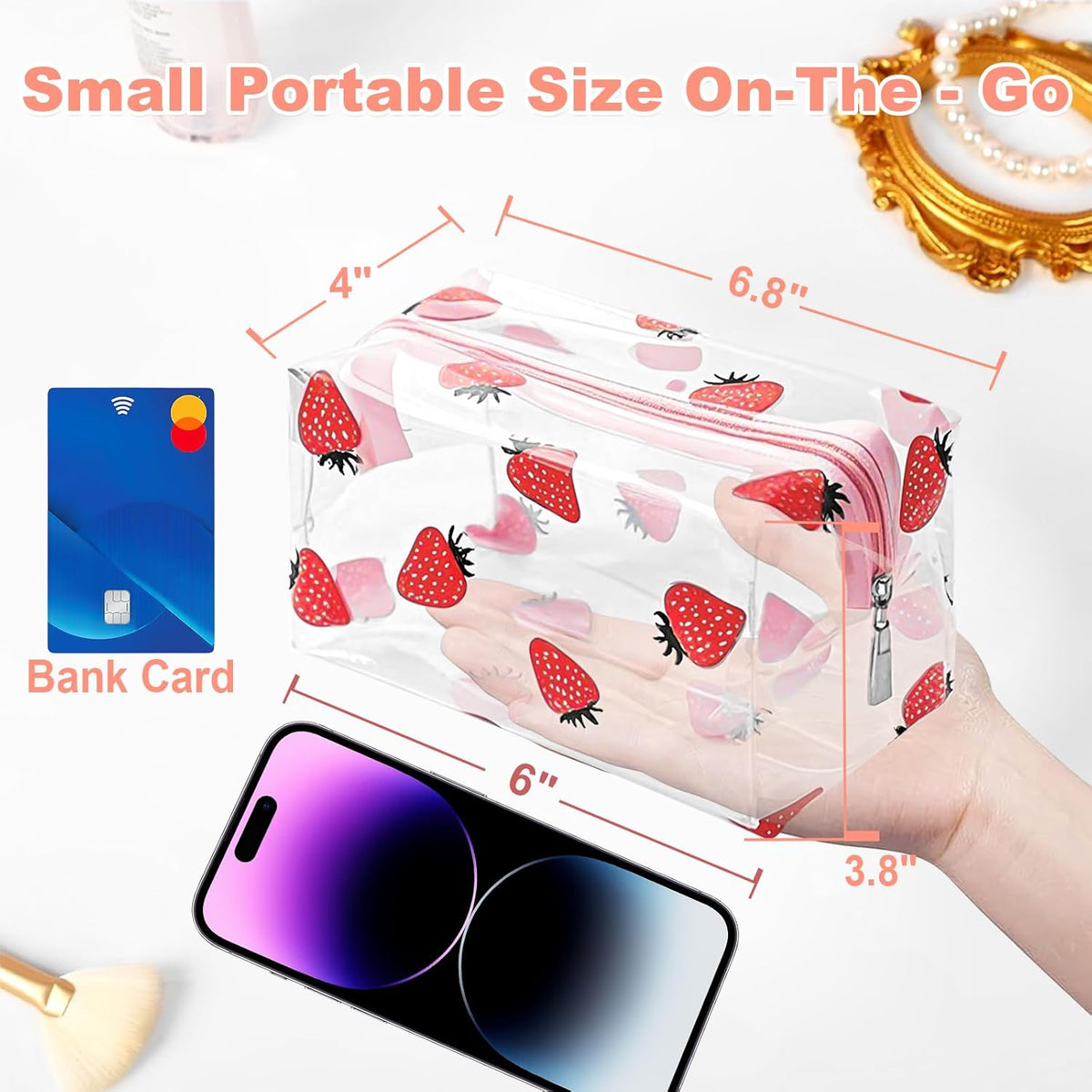 Clear Makeup Bag, Small Clear Toiletry Bag for Travel, Cosmetic Makeup Organizer Bags with Zipper, Plastic PVC Pouch Transparent Zip for Purse Reusable TSA Approved Quart Size (Avocado)