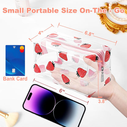 Clear Makeup Bag, Small Clear Toiletry Bag for Travel, Cosmetic Makeup Organizer Bags with Zipper, Plastic PVC Pouch Transparent Zip for Purse Reusable TSA Approved Quart Size (Avocado)