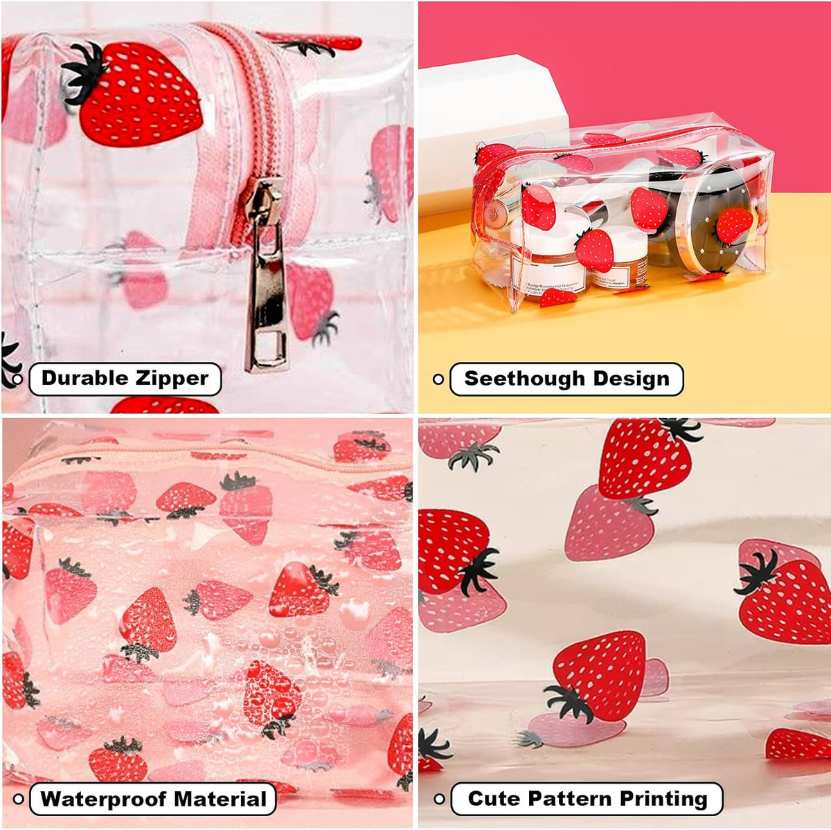Clear Makeup Bag, Small Clear Toiletry Bag for Travel, Cosmetic Makeup Organizer Bags with Zipper, Plastic PVC Pouch Transparent Zip for Purse Reusable TSA Approved Quart Size (Avocado)