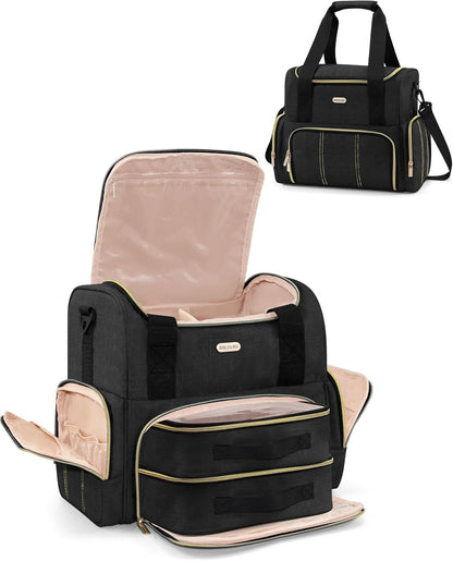 Large Travel Makeup Bag with 2 Removable Cases, Cosmetic Bag with Multiple Storage Sections, with Multiple Storage Sections,Double Layer Big Travel Make Up Organizer Case,Travel Toiletry Bag