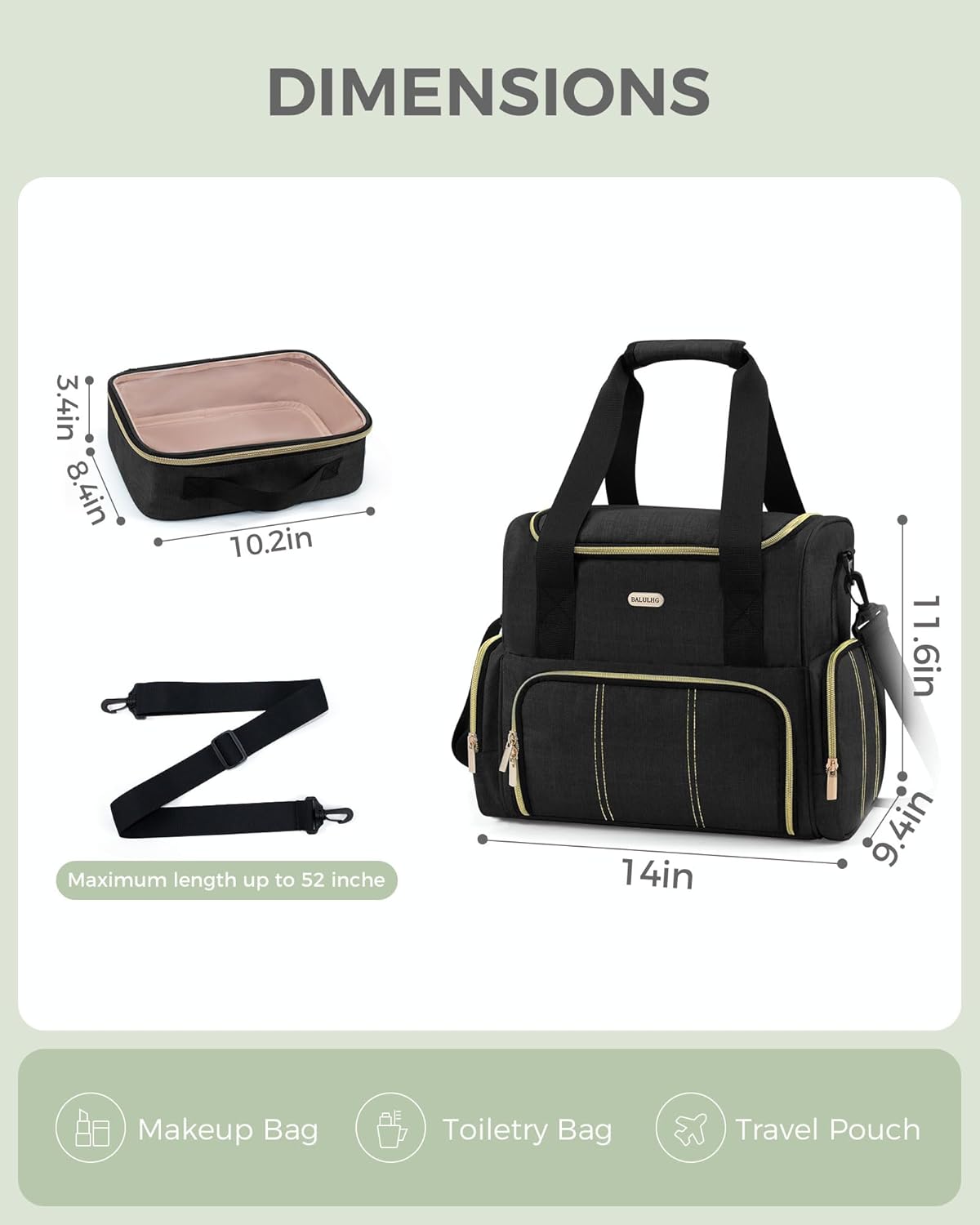 Large Travel Makeup Bag with 2 Removable Cases, Cosmetic Bag with Multiple Storage Sections, with Multiple Storage Sections,Double Layer Big Travel Make Up Organizer Case,Travel Toiletry Bag