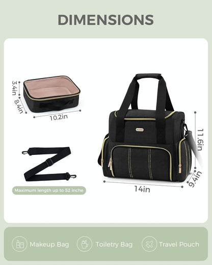 Large Travel Makeup Bag with 2 Removable Cases, Cosmetic Bag with Multiple Storage Sections, with Multiple Storage Sections,Double Layer Big Travel Make Up Organizer Case,Travel Toiletry Bag