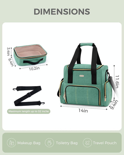Large Travel Makeup Bag with 2 Removable Cases, Cosmetic Bag with Multiple Storage Sections, with Multiple Storage Sections,Double Layer Big Travel Make Up Organizer Case,Travel Toiletry Bag