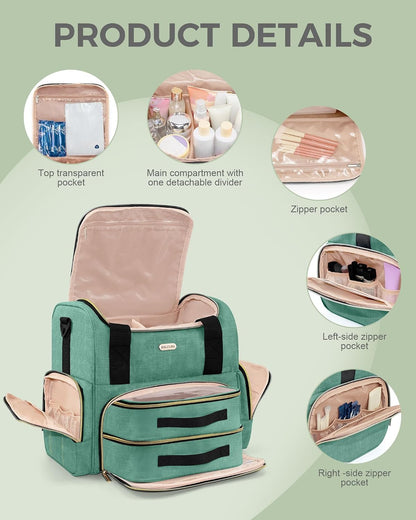 Large Travel Makeup Bag with 2 Removable Cases, Cosmetic Bag with Multiple Storage Sections, with Multiple Storage Sections,Double Layer Big Travel Make Up Organizer Case,Travel Toiletry Bag