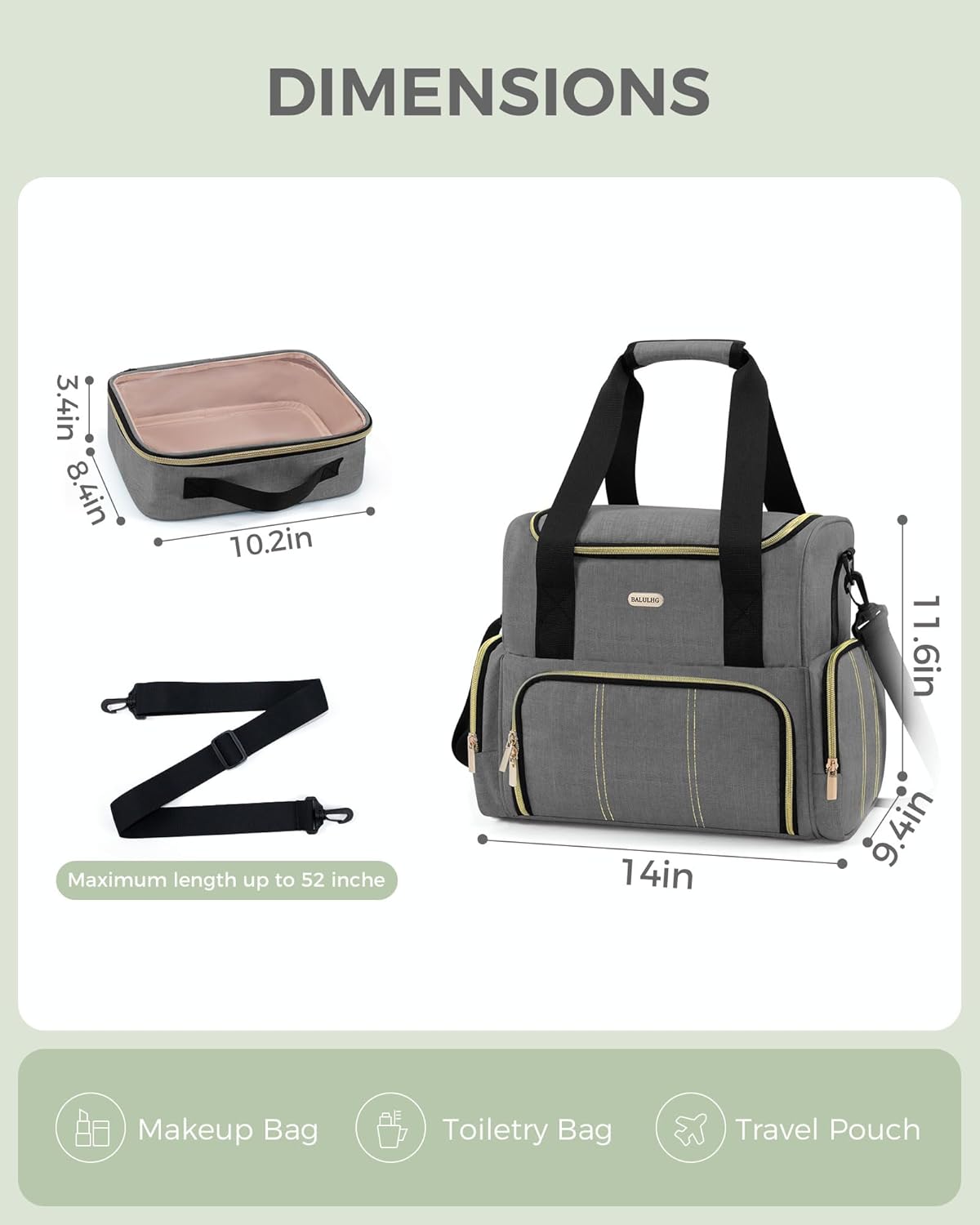 Large Travel Makeup Bag with 2 Removable Cases, Cosmetic Bag with Multiple Storage Sections, with Multiple Storage Sections,Double Layer Big Travel Make Up Organizer Case,Travel Toiletry Bag