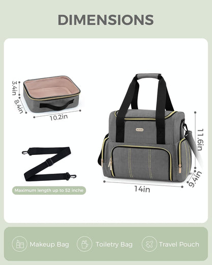 Large Travel Makeup Bag with 2 Removable Cases, Cosmetic Bag with Multiple Storage Sections, with Multiple Storage Sections,Double Layer Big Travel Make Up Organizer Case,Travel Toiletry Bag
