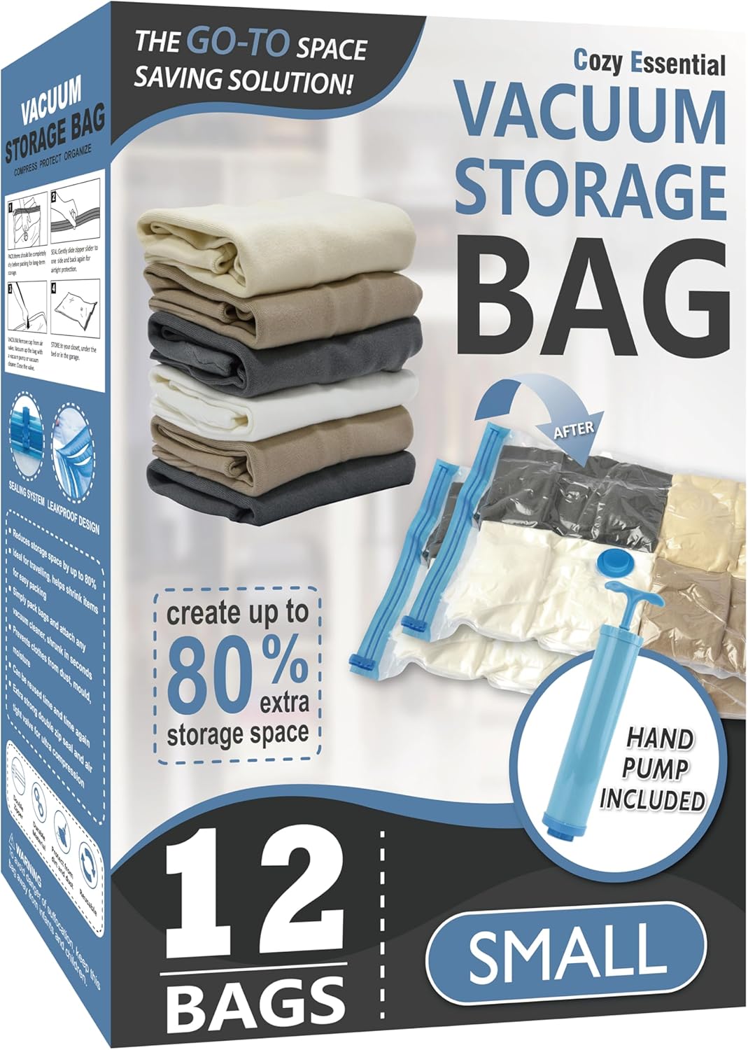 Vacuum Storage Bags, 80% Compression Vacuum Seal Space Saver Plastic Packaging Bags for Clothes, Blankets, Pillow, Bedding, Comforters, Sealer Clothing Storage,20 Combo