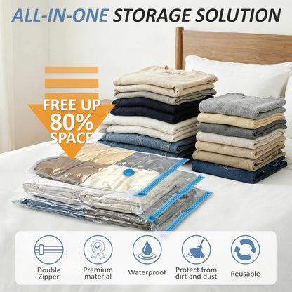 Vacuum Storage Bags, 80% Compression Vacuum Seal Space Saver Plastic Packaging Bags for Clothes, Blankets, Pillow, Bedding, Comforters, Sealer Clothing Storage,20 Combo