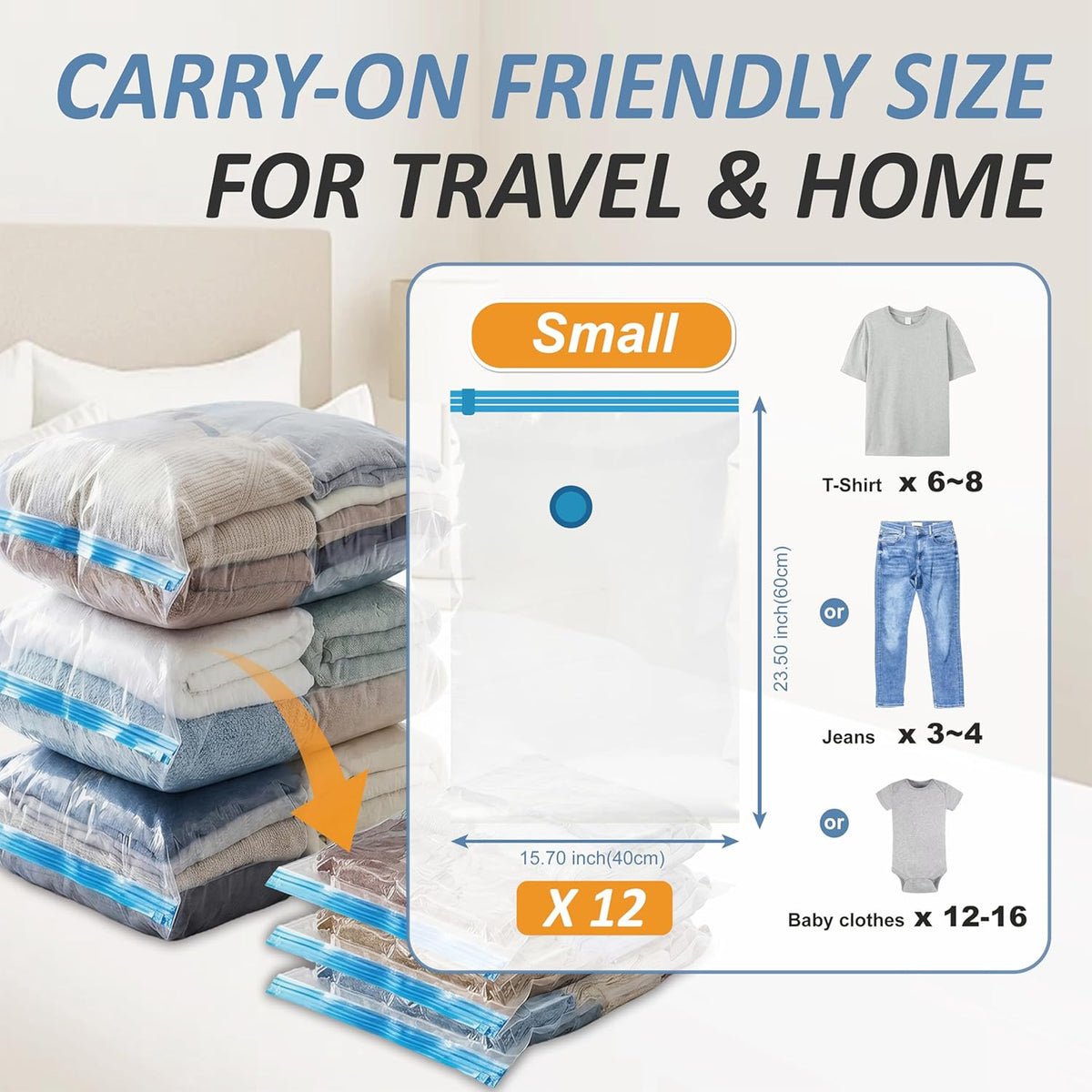 Vacuum Storage Bags, 80% Compression Vacuum Seal Space Saver Plastic Packaging Bags for Clothes, Blankets, Pillow, Bedding, Comforters, Sealer Clothing Storage,20 Combo