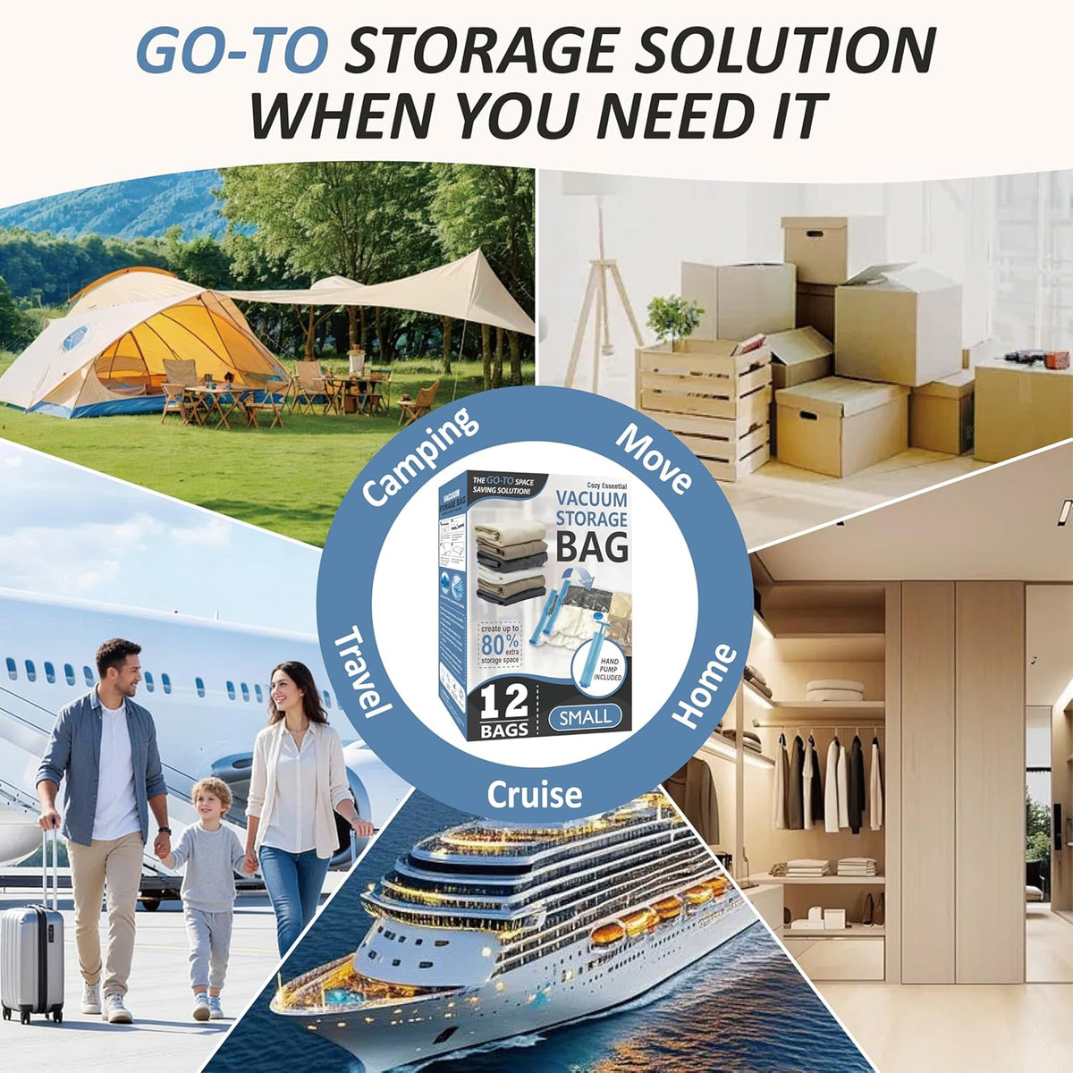 Vacuum Storage Bags, 80% Compression Vacuum Seal Space Saver Plastic Packaging Bags for Clothes, Blankets, Pillow, Bedding, Comforters, Sealer Clothing Storage,20 Combo