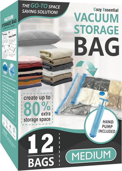 Vacuum Storage Bags, 80% Compression Vacuum Seal Space Saver Plastic Packaging Bags for Clothes, Blankets, Pillow, Bedding, Comforters, Sealer Clothing Storage,20 Combo