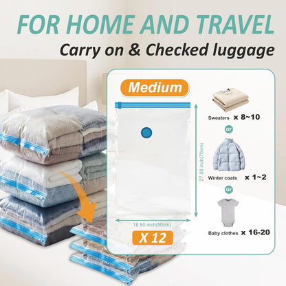 Vacuum Storage Bags, 80% Compression Vacuum Seal Space Saver Plastic Packaging Bags for Clothes, Blankets, Pillow, Bedding, Comforters, Sealer Clothing Storage,20 Combo