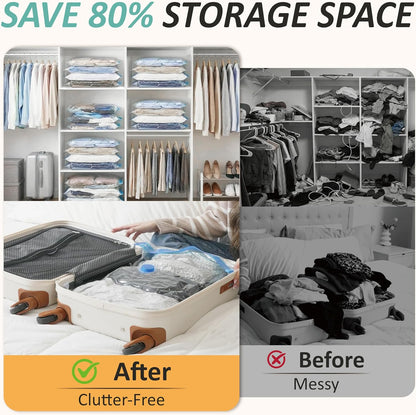 Vacuum Storage Bags, 80% Compression Vacuum Seal Space Saver Plastic Packaging Bags for Clothes, Blankets, Pillow, Bedding, Comforters, Sealer Clothing Storage,20 Combo