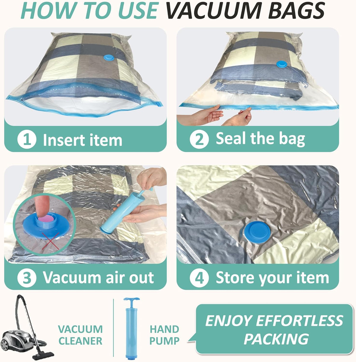 Vacuum Storage Bags, 80% Compression Vacuum Seal Space Saver Plastic Packaging Bags for Clothes, Blankets, Pillow, Bedding, Comforters, Sealer Clothing Storage,20 Combo