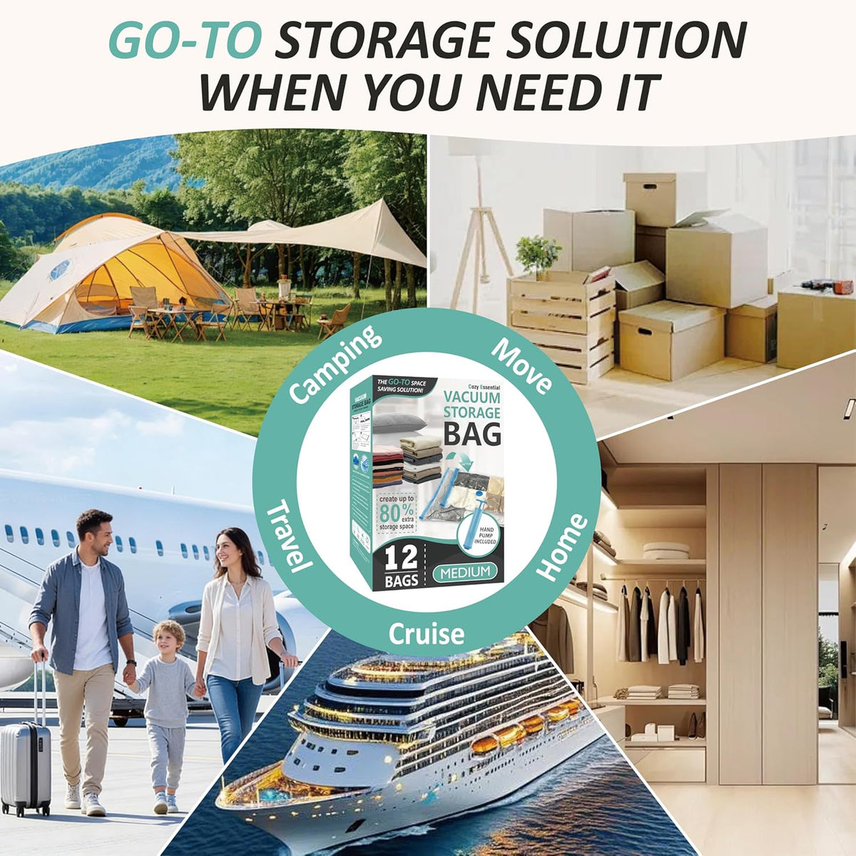 Vacuum Storage Bags, 80% Compression Vacuum Seal Space Saver Plastic Packaging Bags for Clothes, Blankets, Pillow, Bedding, Comforters, Sealer Clothing Storage,20 Combo