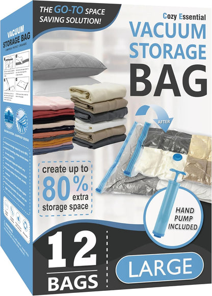 Vacuum Storage Bags, 80% Compression Vacuum Seal Space Saver Plastic Packaging Bags for Clothes, Blankets, Pillow, Bedding, Comforters, Sealer Clothing Storage,20 Combo