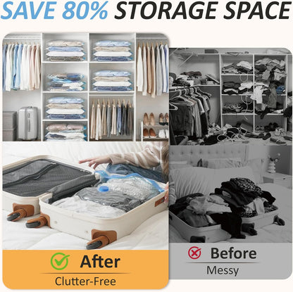 Vacuum Storage Bags, 80% Compression Vacuum Seal Space Saver Plastic Packaging Bags for Clothes, Blankets, Pillow, Bedding, Comforters, Sealer Clothing Storage,20 Combo