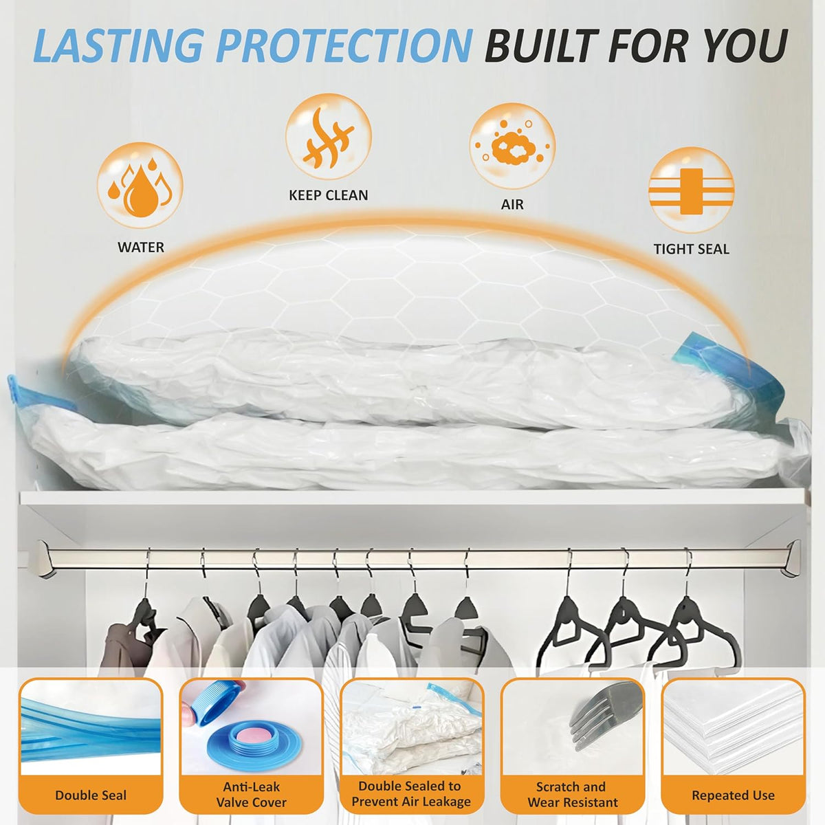 Vacuum Storage Bags, 80% Compression Vacuum Seal Space Saver Plastic Packaging Bags for Clothes, Blankets, Pillow, Bedding, Comforters, Sealer Clothing Storage,20 Combo