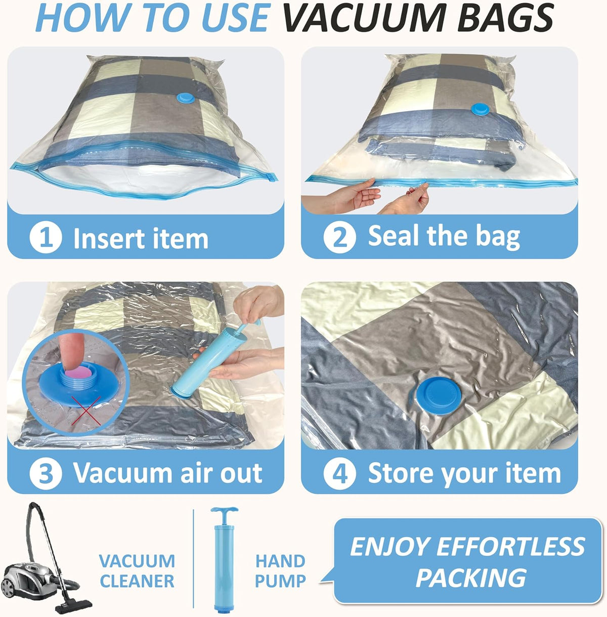 Vacuum Storage Bags, 80% Compression Vacuum Seal Space Saver Plastic Packaging Bags for Clothes, Blankets, Pillow, Bedding, Comforters, Sealer Clothing Storage,20 Combo