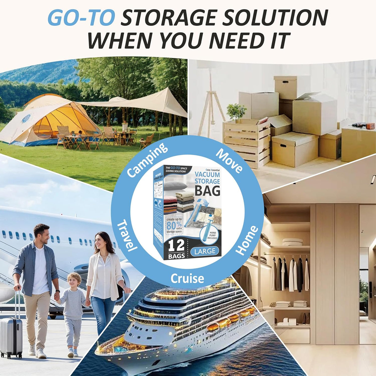 Vacuum Storage Bags, 80% Compression Vacuum Seal Space Saver Plastic Packaging Bags for Clothes, Blankets, Pillow, Bedding, Comforters, Sealer Clothing Storage,20 Combo