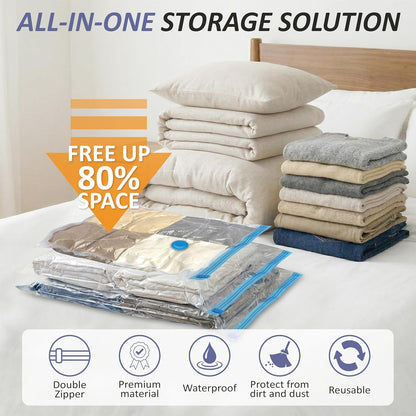 Vacuum Storage Bags, 80% Compression Vacuum Seal Space Saver Plastic Packaging Bags for Clothes, Blankets, Pillow, Bedding, Comforters, Sealer Clothing Storage,20 Combo