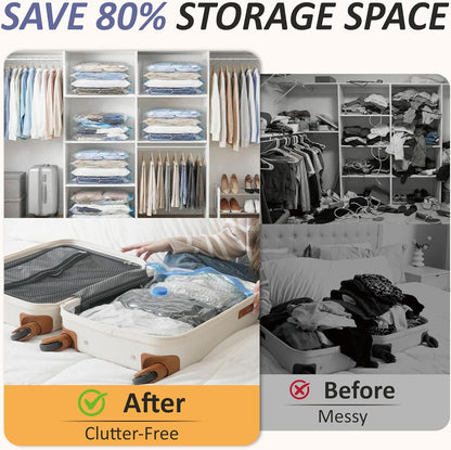 Vacuum Storage Bags, 80% Compression Vacuum Seal Space Saver Plastic Packaging Bags for Clothes, Blankets, Pillow, Bedding, Comforters, Sealer Clothing Storage,20 Combo