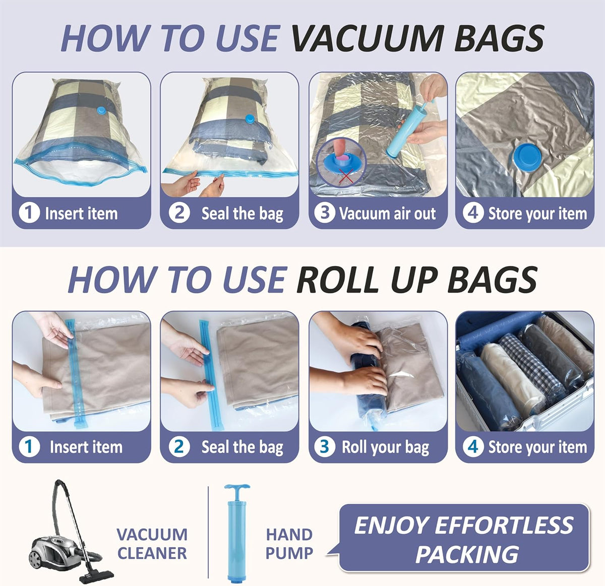Vacuum Storage Bags, 80% Compression Vacuum Seal Space Saver Plastic Packaging Bags for Clothes, Blankets, Pillow, Bedding, Comforters, Sealer Clothing Storage,20 Combo