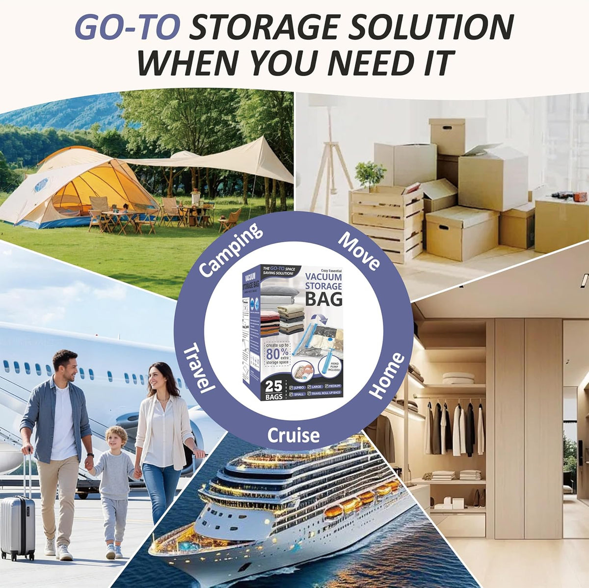 Vacuum Storage Bags, 80% Compression Vacuum Seal Space Saver Plastic Packaging Bags for Clothes, Blankets, Pillow, Bedding, Comforters, Sealer Clothing Storage,20 Combo